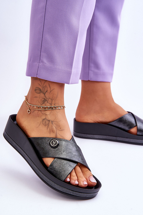 Dámské pantofle na platformě s ozdobou černé Brooklyn