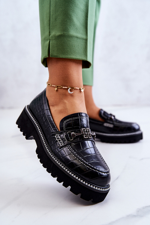 Čierna kožená topánky Adison s dekoráciou