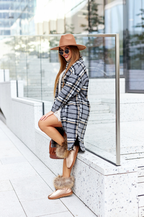 Dámske kožené snehové topánky s kožušinou šampanské Alexa