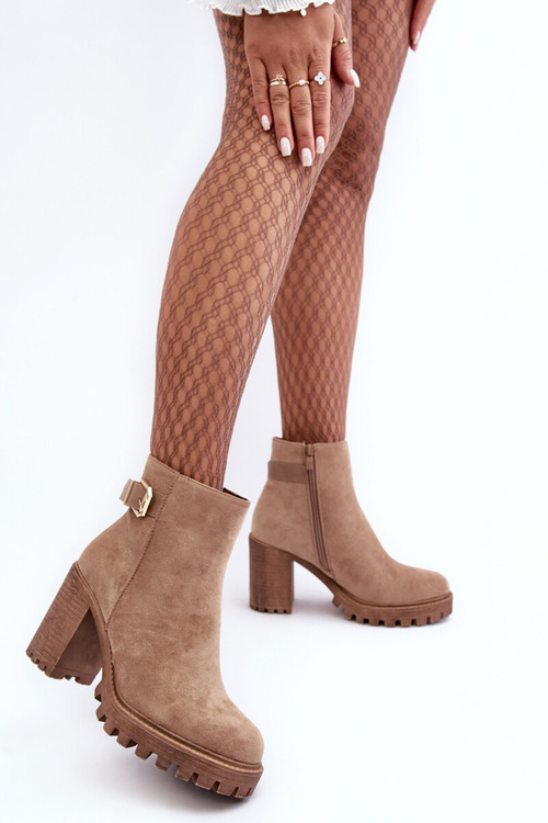 Dámské semišové botky s ozdobou na vysokém podpatku Bežové Menoria