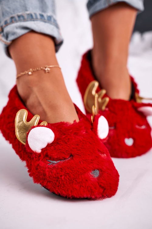 Vánoční Teplé Kožešinové Pantofle Červené Jingle Bells