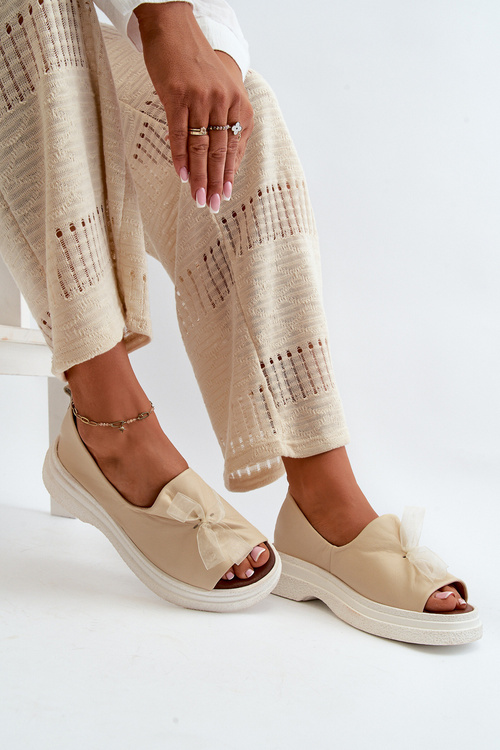 Zazoo 2939 Kožené Dámske Sandále S Mašľou Svetlo Bežové