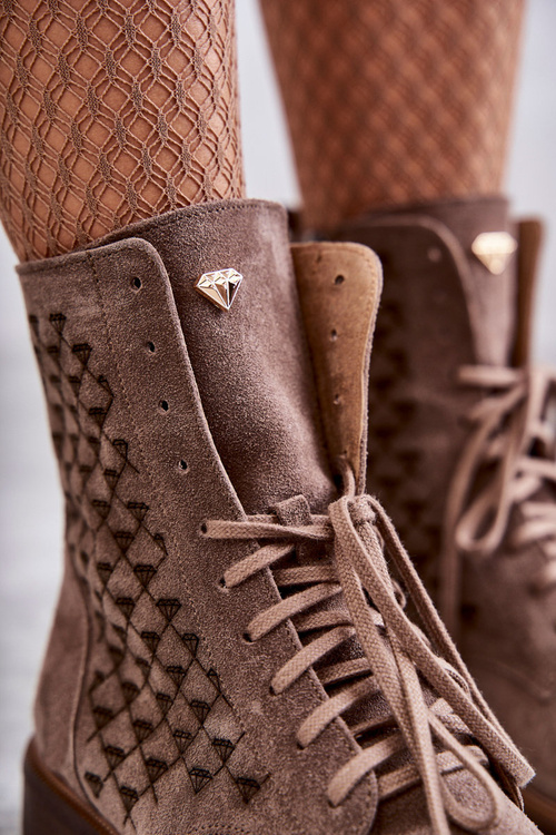 Šněrovací semišové kozačky Nicole 2751 Hněde