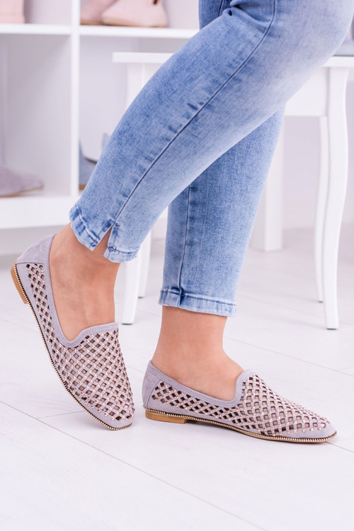 Lu Boo Gray Openwork Balerinas Lords Carmar Studs