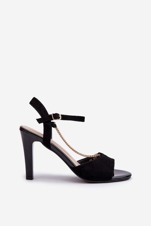 Dámske sandále na opätku z eko semišu s reťazikom Sergio Leone SK925 čierne