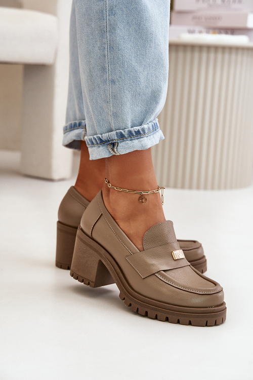 Zazoo 20168 Elegantné Dámske Poltopánky Na Opätku Z Pravej Kože Tmavo Béžové