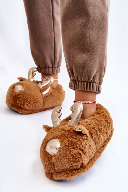 Dámské kožešinové nazouvací pantofle Sobí Světle hnědá Comet