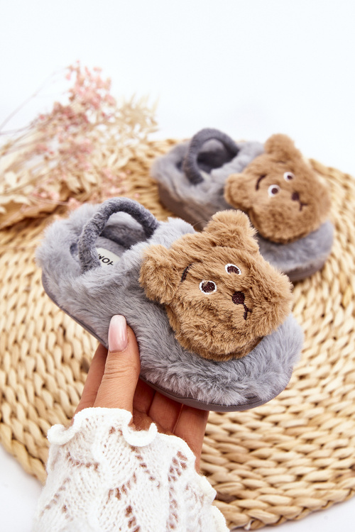 Dětské kožené pantofle se šedým medvídkem Dicera