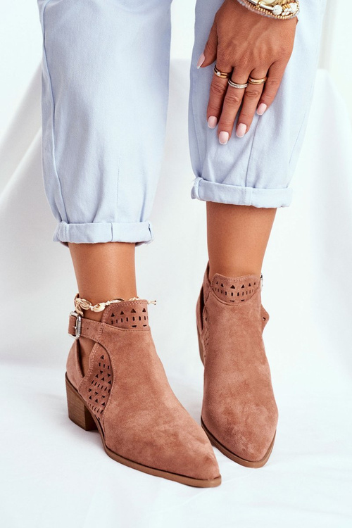 Semišové Kotníkové Boty Na Podpatku Růžové Esen