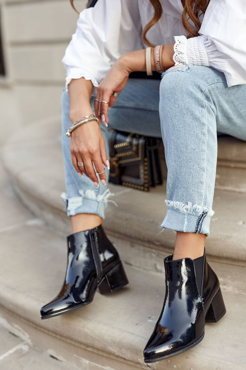 Dámske topánky Sergio Leone Jodhpur topánky, lakovaný čierny BT621