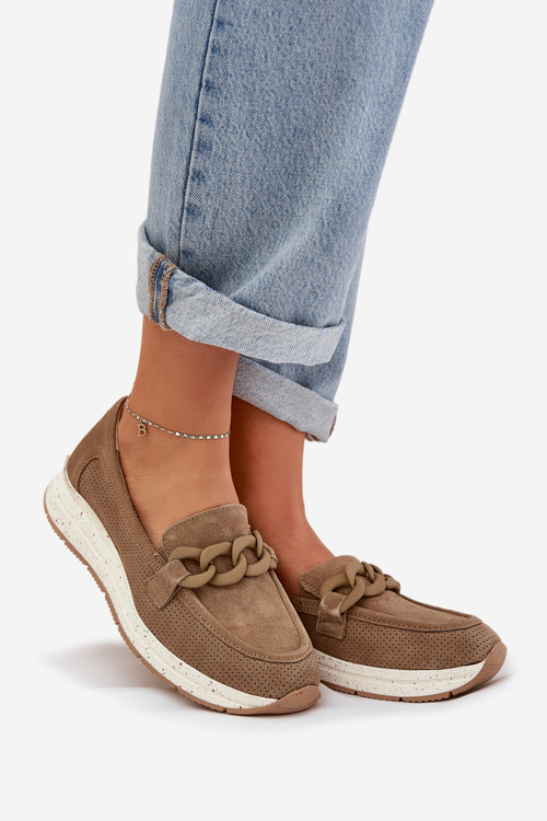 Semišové mokasíny na platformě s řetízkem D&A TW552 hnědé