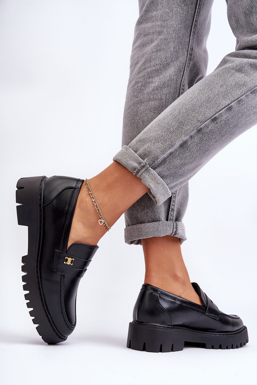 Čierne kožené mokasíry Esperta s dekoráciou