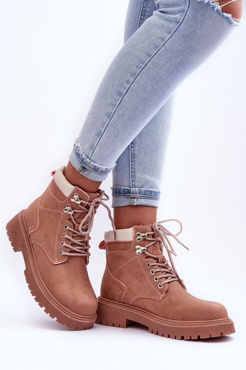 Dámské kožené oteplovací traperky růžové Poles