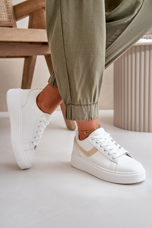 Dámské Tenisky Na Platformě Z Eko Kůže Bílá-Zlatá Brennessa