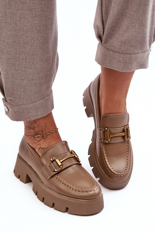 Dámské polobotky Loafery s ozdobou Khaki Peuria