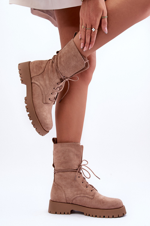 Ploché Podpatky Zamszové Botky Bežové Jence