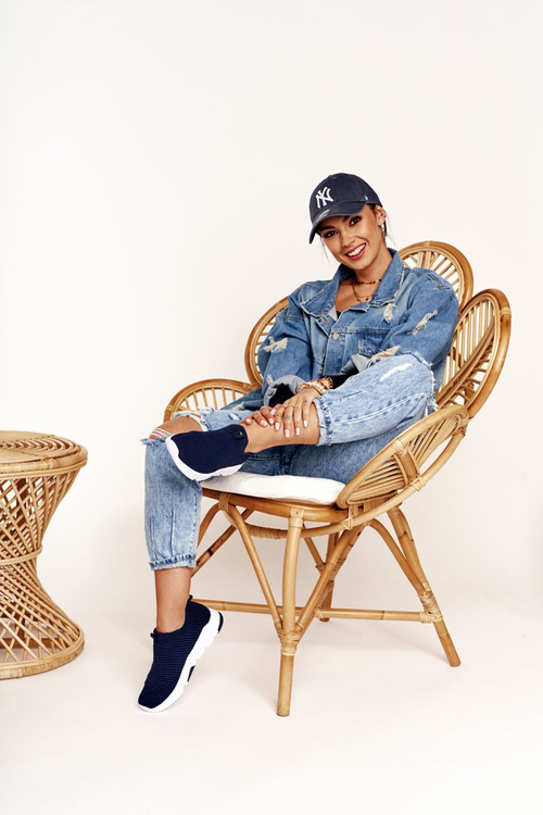 Dámske športové topánky skĺznuté veľké hviezdy DD274464 Navy Blue