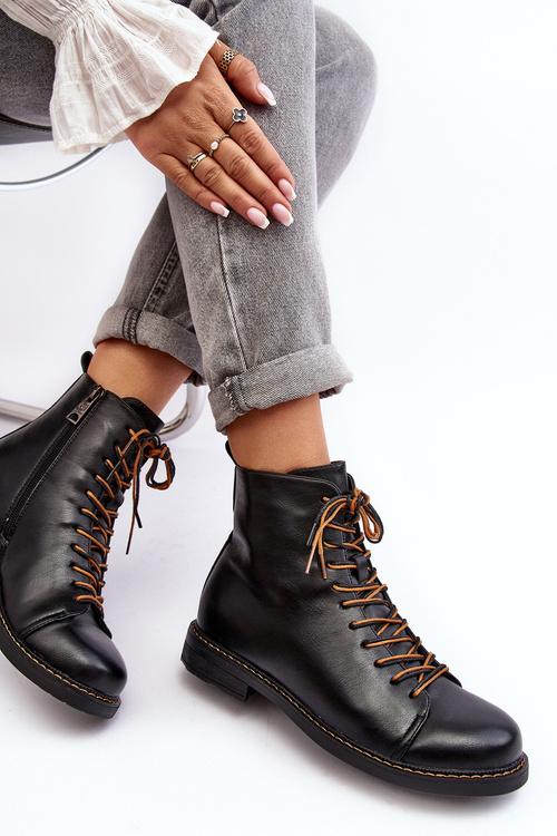 Kožené Boty Trzewiki Dámské Černé Ethel