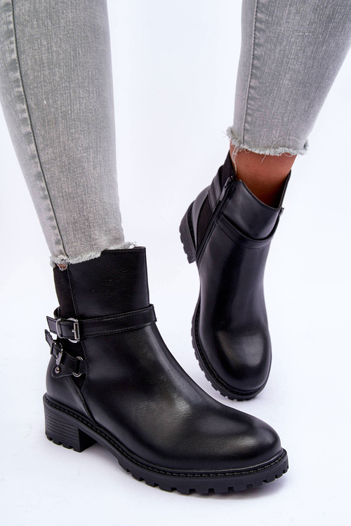 Kožené Dámské Boty S Pásky Černé Minks