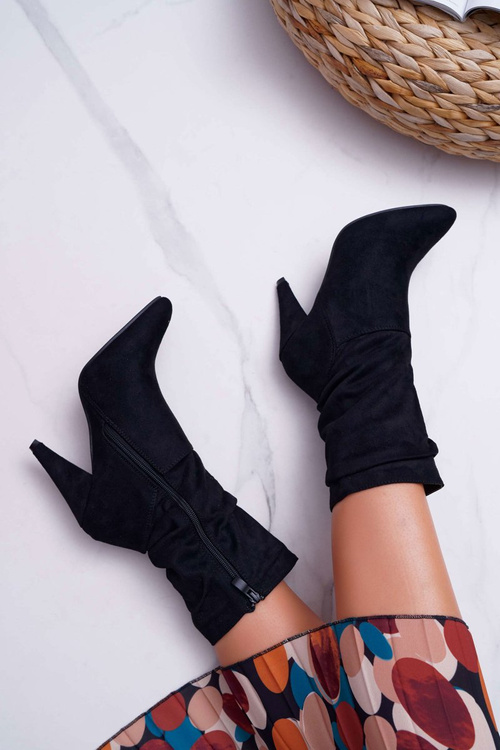 Dámské Kotníkové Boty Na Podpatku Se Zipem černé Temma