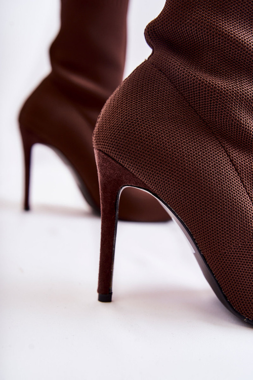 Dámske vysoké topánky s ponožkou na hnedom vysokom podpätku Luisell