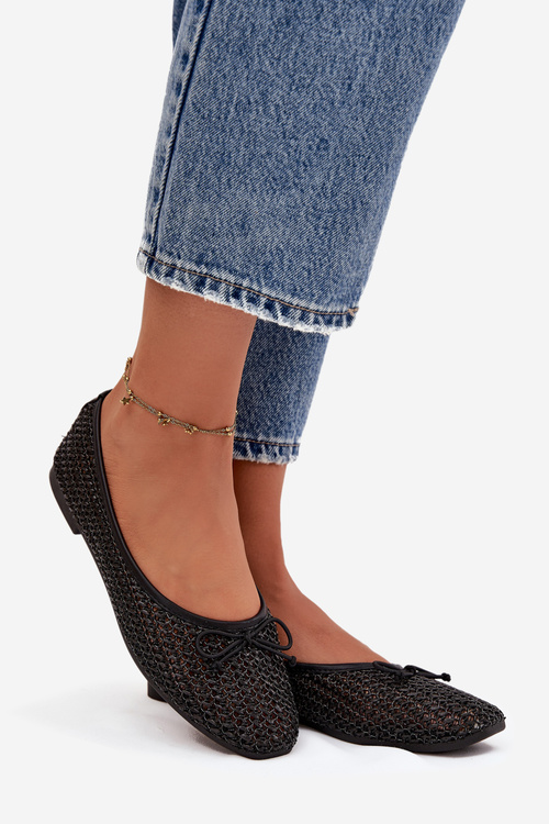 Baleríny S Pleteným A Mašlí Černé Belirra