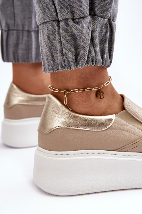 Dámské kožené sportovní boty na platformě Beżowe Lemar Manish