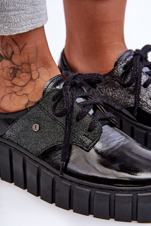 Kožené topánky na čiernej plošine hypnózy lemar