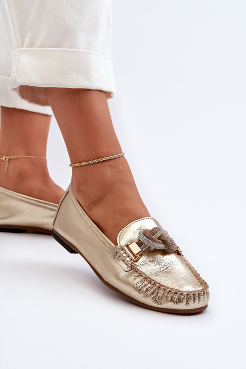 Dámske kožené mokasíny s ozdobou Laura Messi 2761 Zlaté