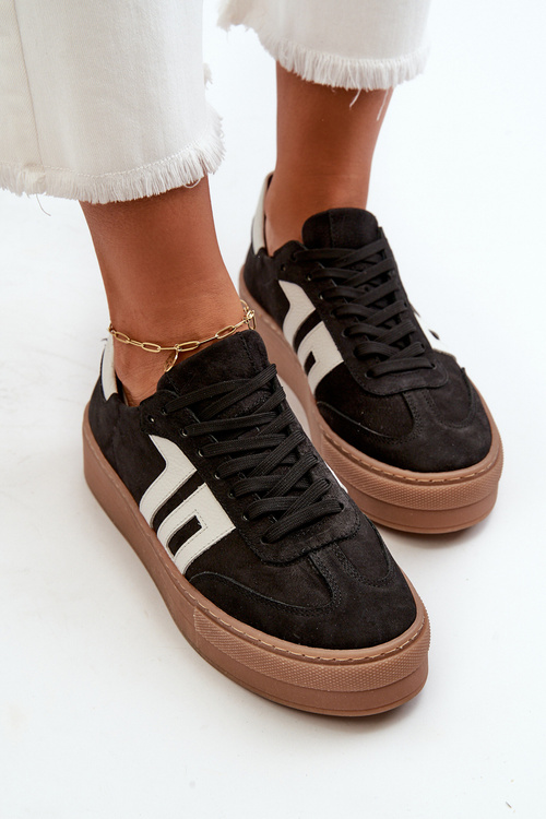 Čierne kožené dámske tenisky na platforme Zazoo N1095S2