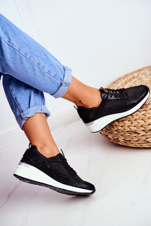 Dámske kožené športové topánky Čierne ma milujem