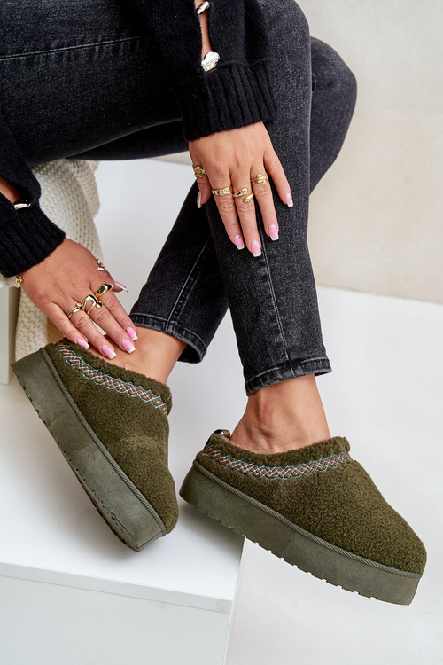 Snehové čižmy na platforme s ovčou kožušinou tmavozelené Mesirra