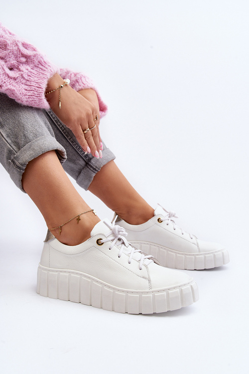 Dámská kožená polobotka na tlusté podrážce Zazoo 2919 bílé