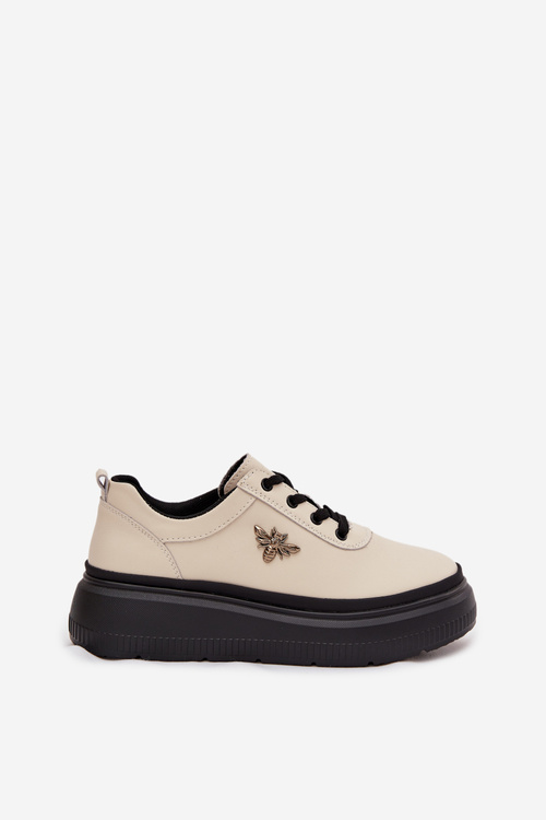 Kožené dámské polobotky na platformě s přezkou Vinceza 41495 béžové