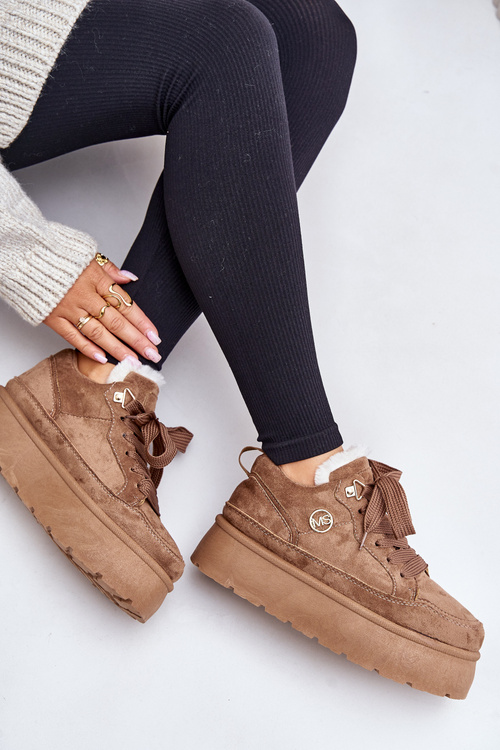 Zateplené dámské sneakersy na platformě hnědé Velarisea