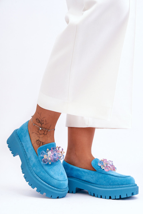 Dámske mokasíry s dekoratívnymi modrými kryštálmi Avril