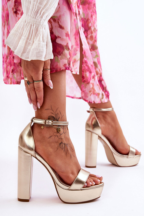 Kožené sandále na vysokom stĺpiku a platforme Golden Sky Dream Platform