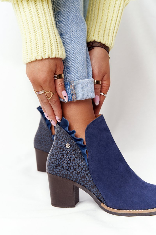 Dámské Kotníkové Boty na Podpatku Kožené Maciejka Tmavě Modré 04833-17