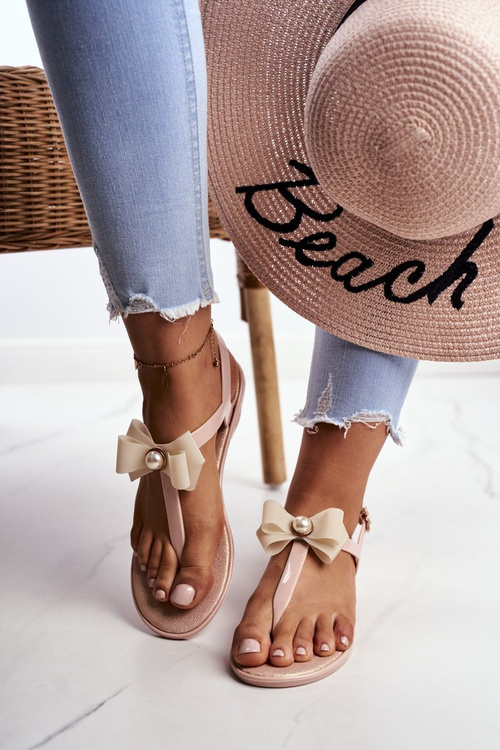 Béžové dámske gumové sandále flip -flops kosť etta