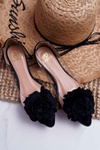 Dámske boo čierne baleríny s priehľadným kvetom Dirin