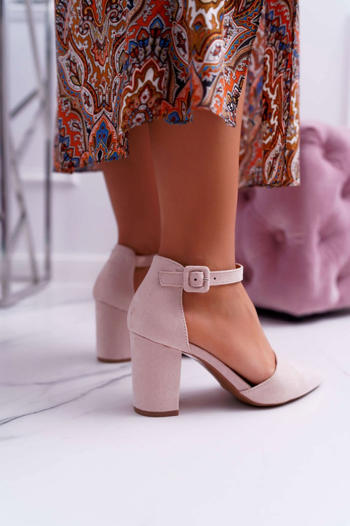 Dámské Lodičky Na Podpatku Semišové Béžové Elegante