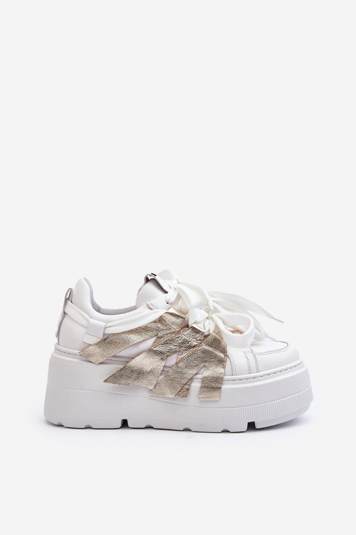 Tenisky na masivní platformě bílo-zlaté Zazoo 2F-7033