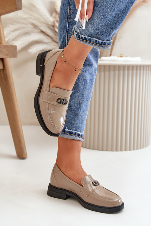 Lakované dámske mokasíny z prírodnej kože khaki Vinceza 58409