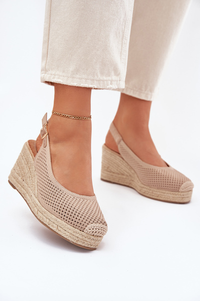 Dámske Sandále Na Klíne S Pleteninou Tmavo Béžové Tulliata