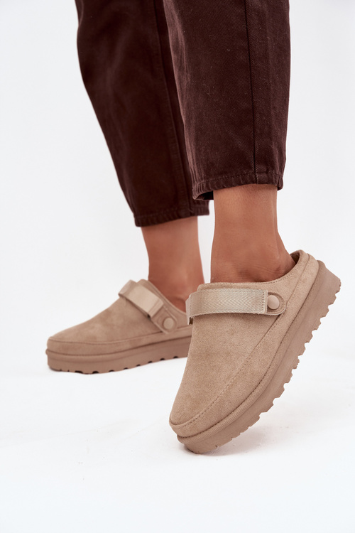 Dámske Papuče Zateplené Kožušinou Na Platforme Béžové Azida