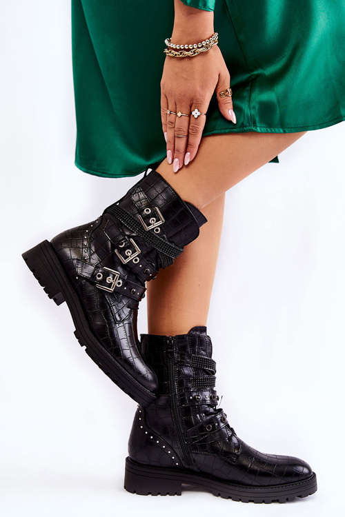 Dámské zateplené boty s proužky Hadí černé Lamberta