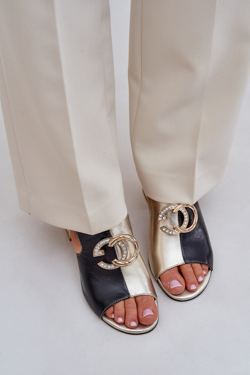 Kožené Elegantné Dámske Pantofle na Nízkom Opätku Laura Messi 2874 Čierne