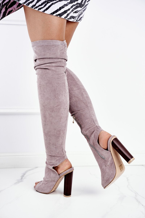 Dámské kozačky Semišové Na Podpatku Lu Boo Šedé Aramis