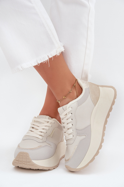 Zateplené dámske sneakersy na platforme Big Star SS274008 HI-POLY SYSTEM svetlo béžové