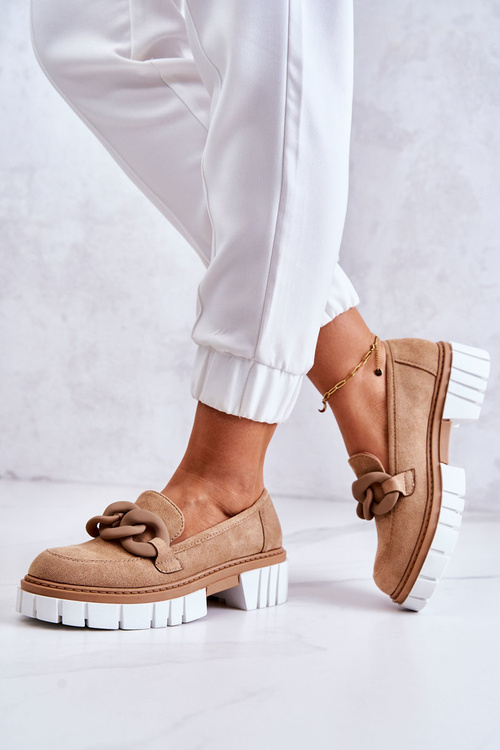 Semišové mokasíny s dekorací tmavě béžovou Talisa